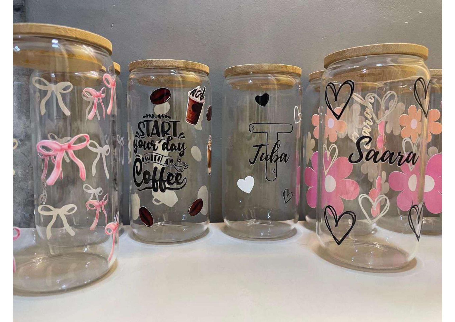 Glass Tumblers with Designs and names 