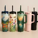 Tumbler with Handle and Straw 40 oz | Flowstate 3-Position Lid | Cup Holder Compatible for Travel | Insulated Stainless Steel Cup | BPA-Free | Peony