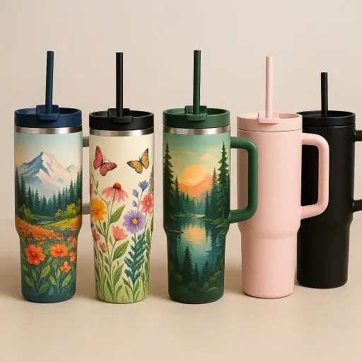 Tumbler with Handle and Straw 40 oz | Flowstate 3-Position Lid | Cup Holder Compatible for Travel | Insulated Stainless Steel Cup | BPA-Free | Peony